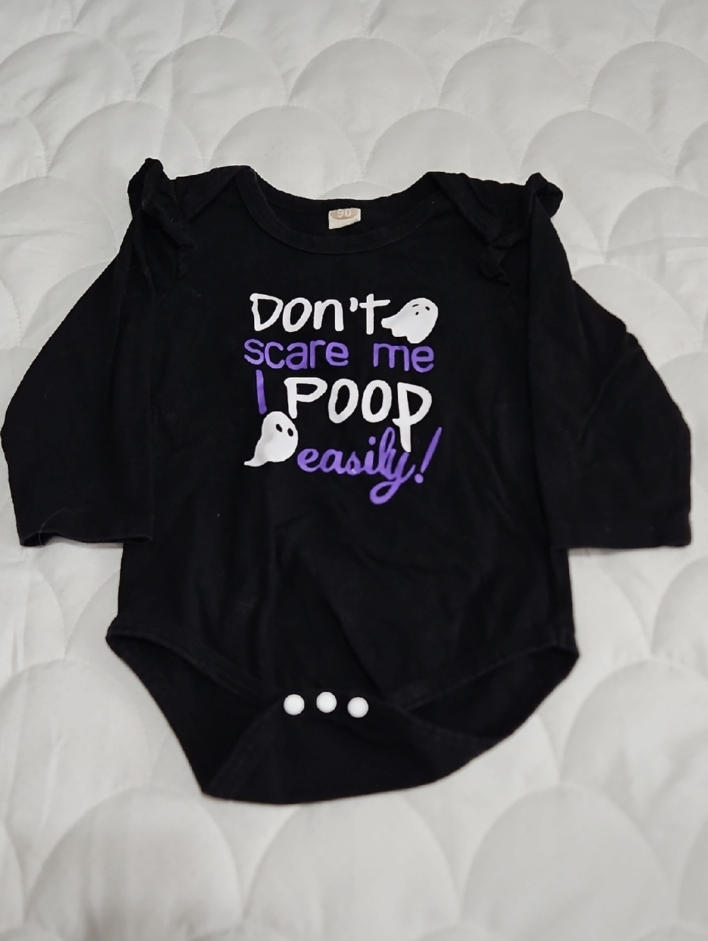 Kids Black Long-Sleeve One-Piece Bodysuit with Ghost Graphic